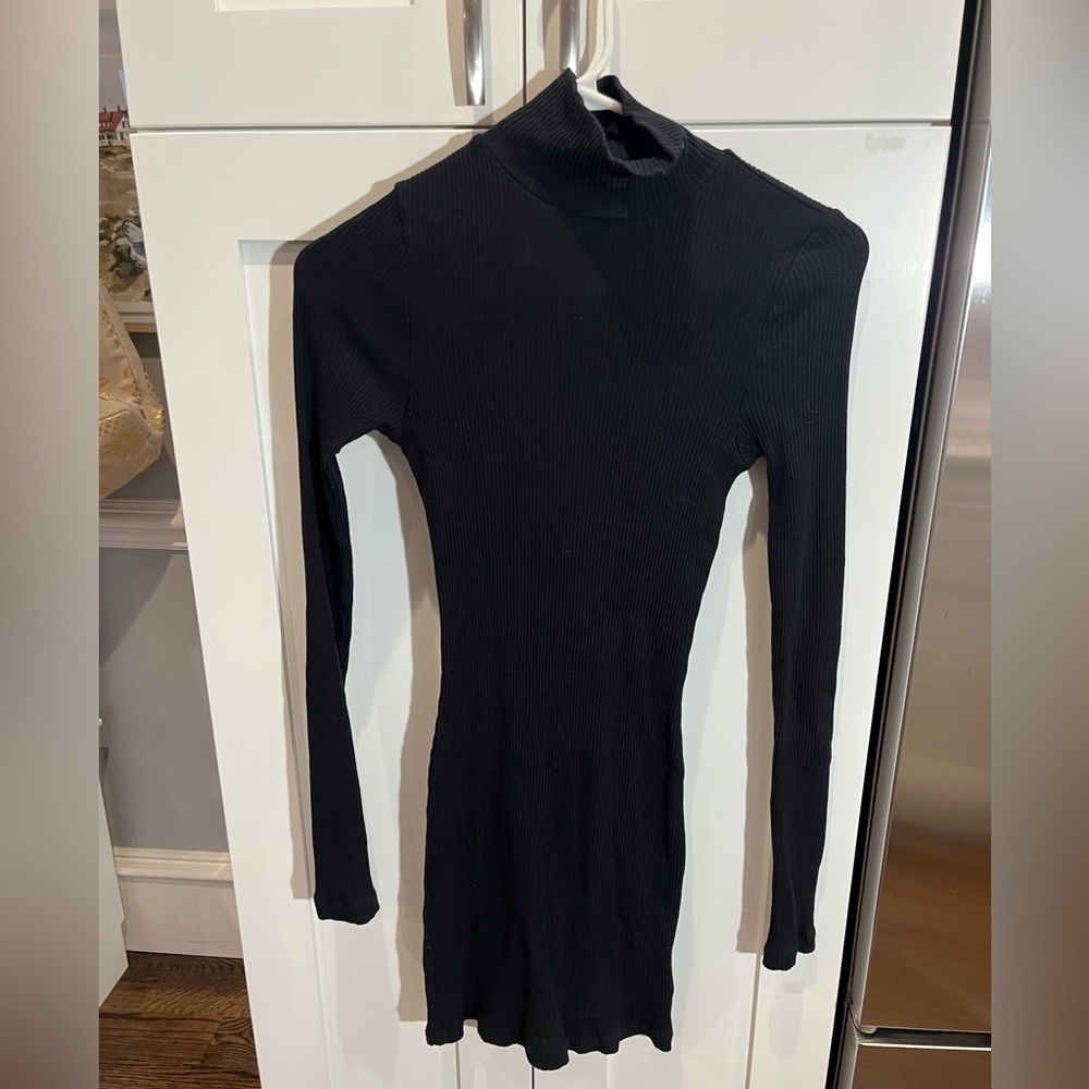 Free People beach black mini turtle neck knit mini dress xs